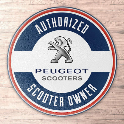 Peugeot Authorized Scooter Owner, Runde Skilte , Musemåtte Rundt , Kop Underlag, Underlagssæt-Runde Skilte-Peugeot-Garage Culture Shop- garage - man cave - merchandise