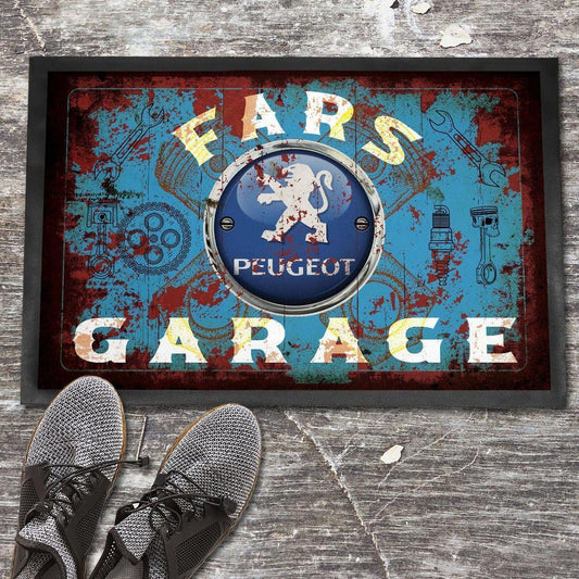 Peugeot Fars Garage Vintage Skilte, Musemåtte, Dørmåtte , Plakat-Skilte-Peugeot-Garage Culture Shop- garage - man cave - merchandise