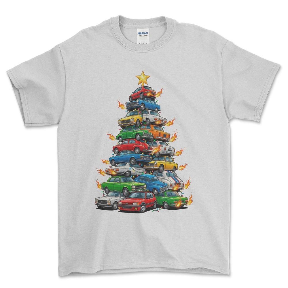 Peugeot Juletræ Christmas Tree - Unisex T-Shirt-Beklædning-Peugeot-Hvid-S-Forside-Garage Culture Shop- garage - man cave - merchandise