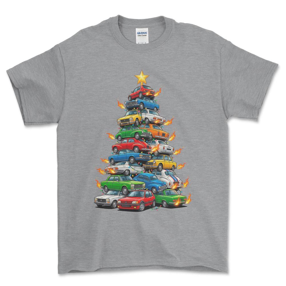 Peugeot Juletræ Christmas Tree - Unisex T-Shirt-Beklædning-Peugeot-Grå Sport-S-Forside-Garage Culture Shop- garage - man cave - merchandise
