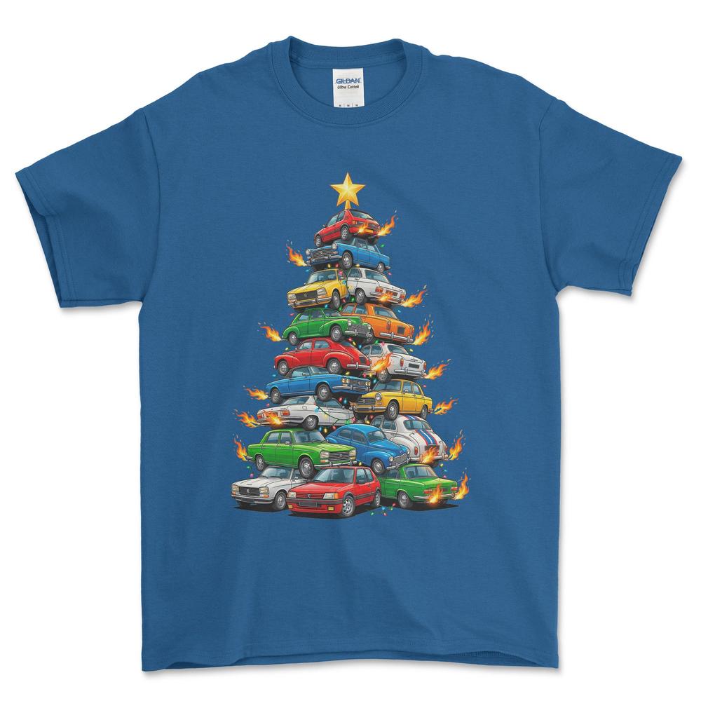 Peugeot Juletræ Christmas Tree - Unisex T-Shirt-Beklædning-Peugeot-Blå Royal-S-Forside-Garage Culture Shop- garage - man cave - merchandise