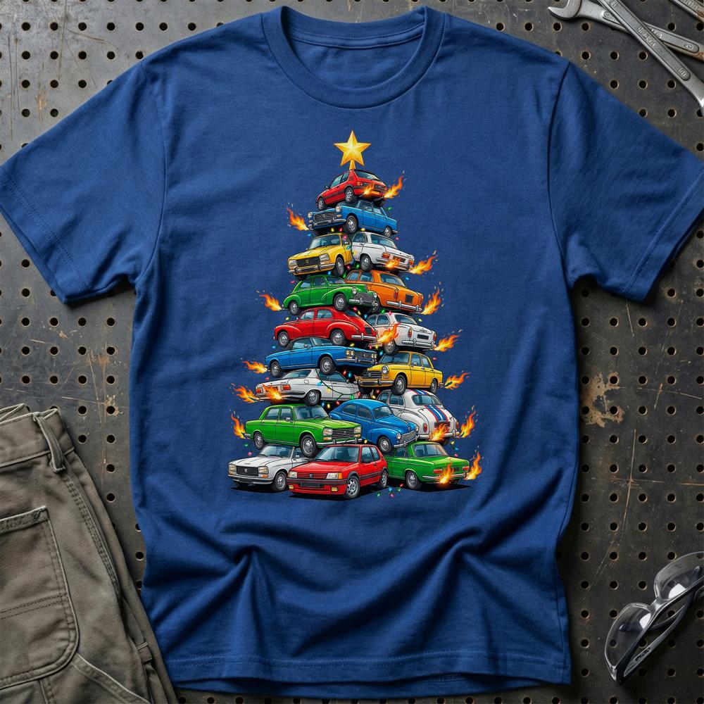 Peugeot Juletræ Christmas Tree - Unisex T-Shirt-Beklædning-Peugeot-Blå Royal-S-Garage Culture Shop- garage - man cave - merchandise