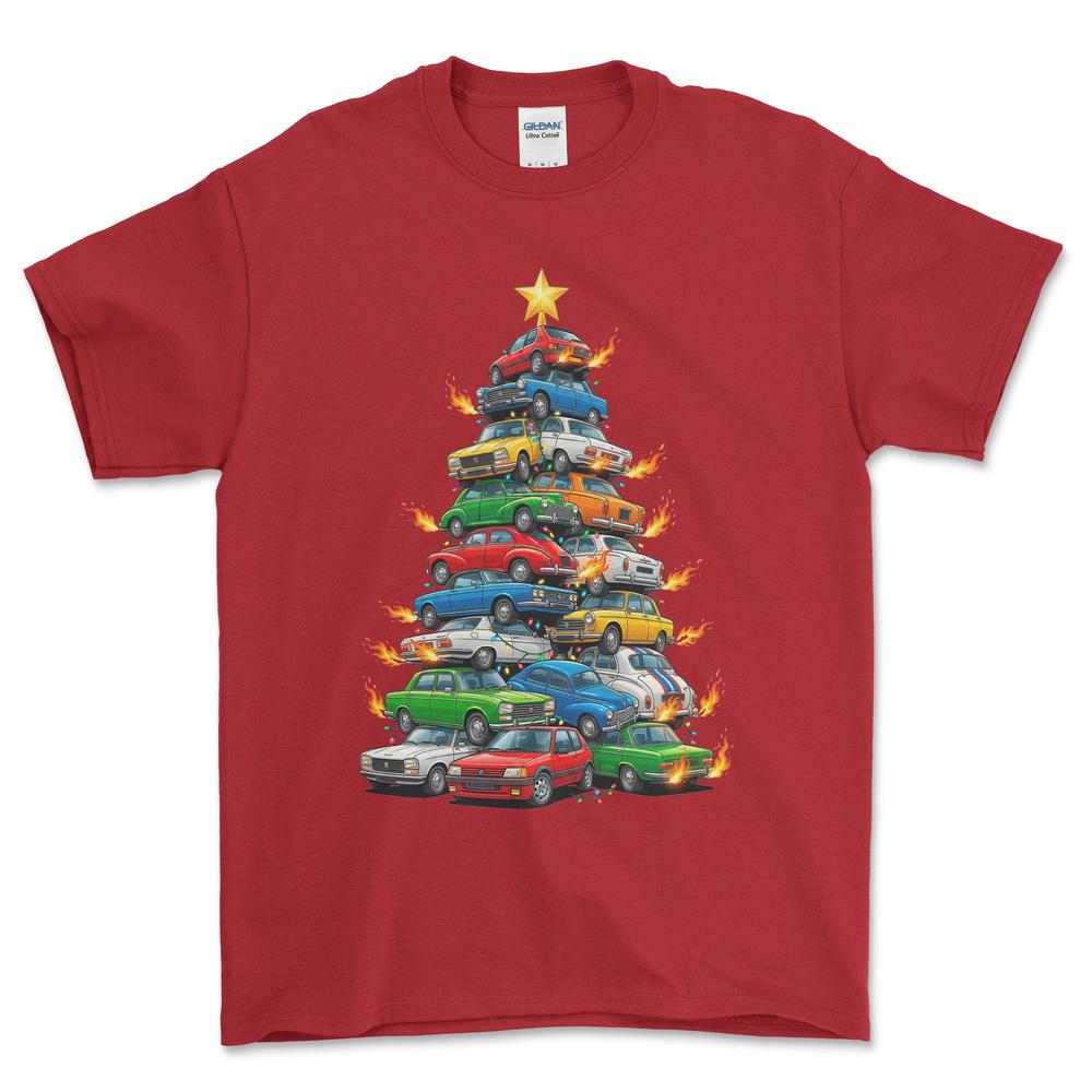 Peugeot Juletræ Christmas Tree - Unisex T-Shirt-Beklædning-Peugeot-Rød-S-Forside-Garage Culture Shop- garage - man cave - merchandise