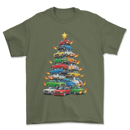 Peugeot Juletræ Christmas Tree - Unisex T-Shirt-Beklædning-Peugeot-Grøn Militær-S-Forside-Garage Culture Shop- garage - man cave - merchandise