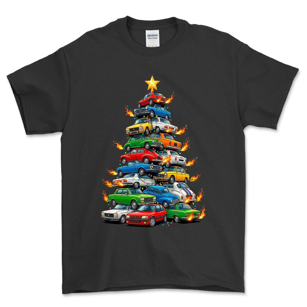 Peugeot Juletræ Christmas Tree - Unisex T-Shirt-Beklædning-Peugeot-Sort-S-Forside-Garage Culture Shop- garage - man cave - merchandise