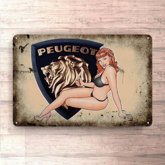 Peugeot Pin-Up Vintage Skilte, Musemåtte, Dørmåtte-Skilte-Peugeot-Garage Culture Shop- garage - man cave - merchandise