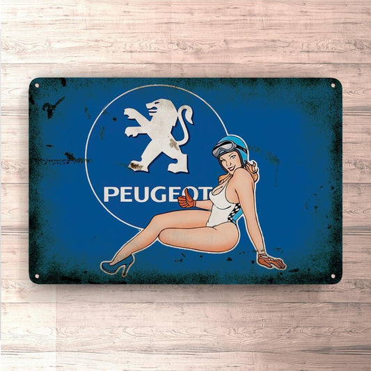 Peugeot Pin-Up Vintage Skilte, Musemåtte, Dørmåtte-Skilte-Peugeot-Garage Culture Shop- garage - man cave - merchandise