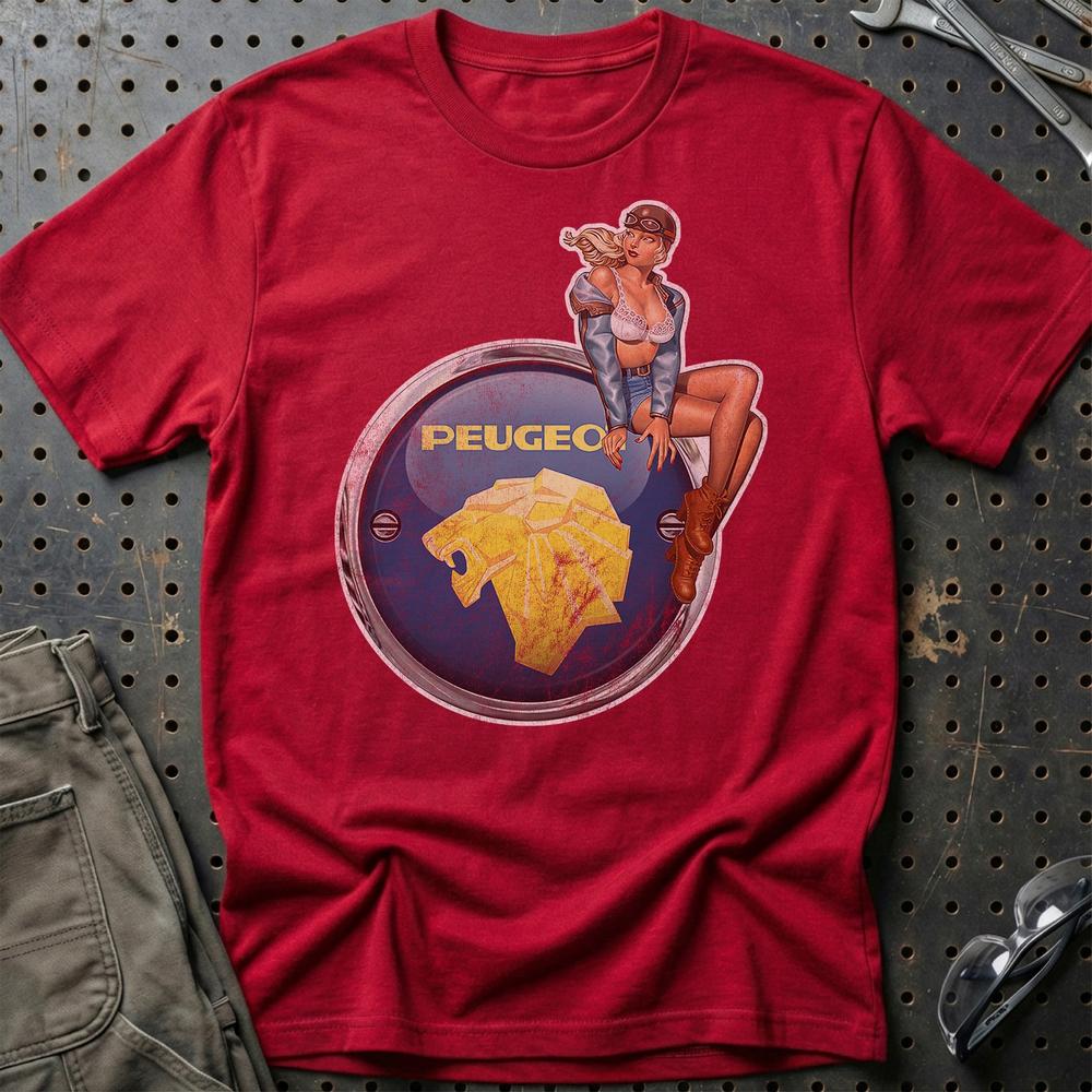 Peugeot Pinup T-Shirt-Beklædning-Peugeot-Rød-S-Garage Culture Shop- garage - man cave - merchandise