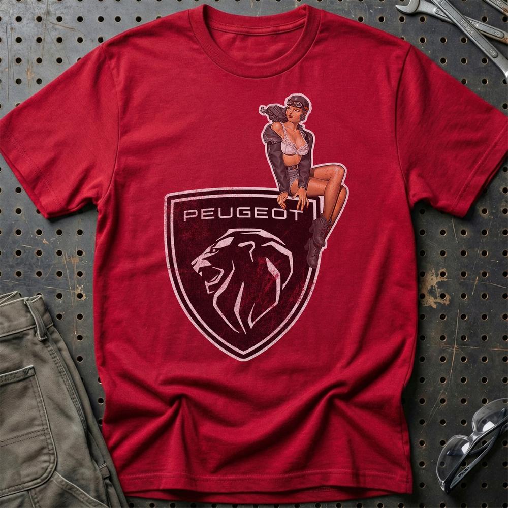 Peugeot Pinup T-Shirt-Beklædning-Peugeot-Rød-S-Garage Culture Shop- garage - man cave - merchandise