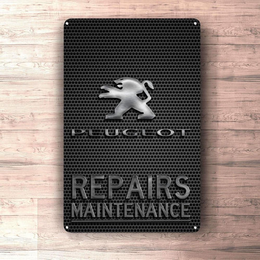 Peugeot Repairs Maintenance Skilte, Musemåtte, Dørmåtte-Skilte-Peugeot-Garage Culture Shop- garage - man cave - merchandise
