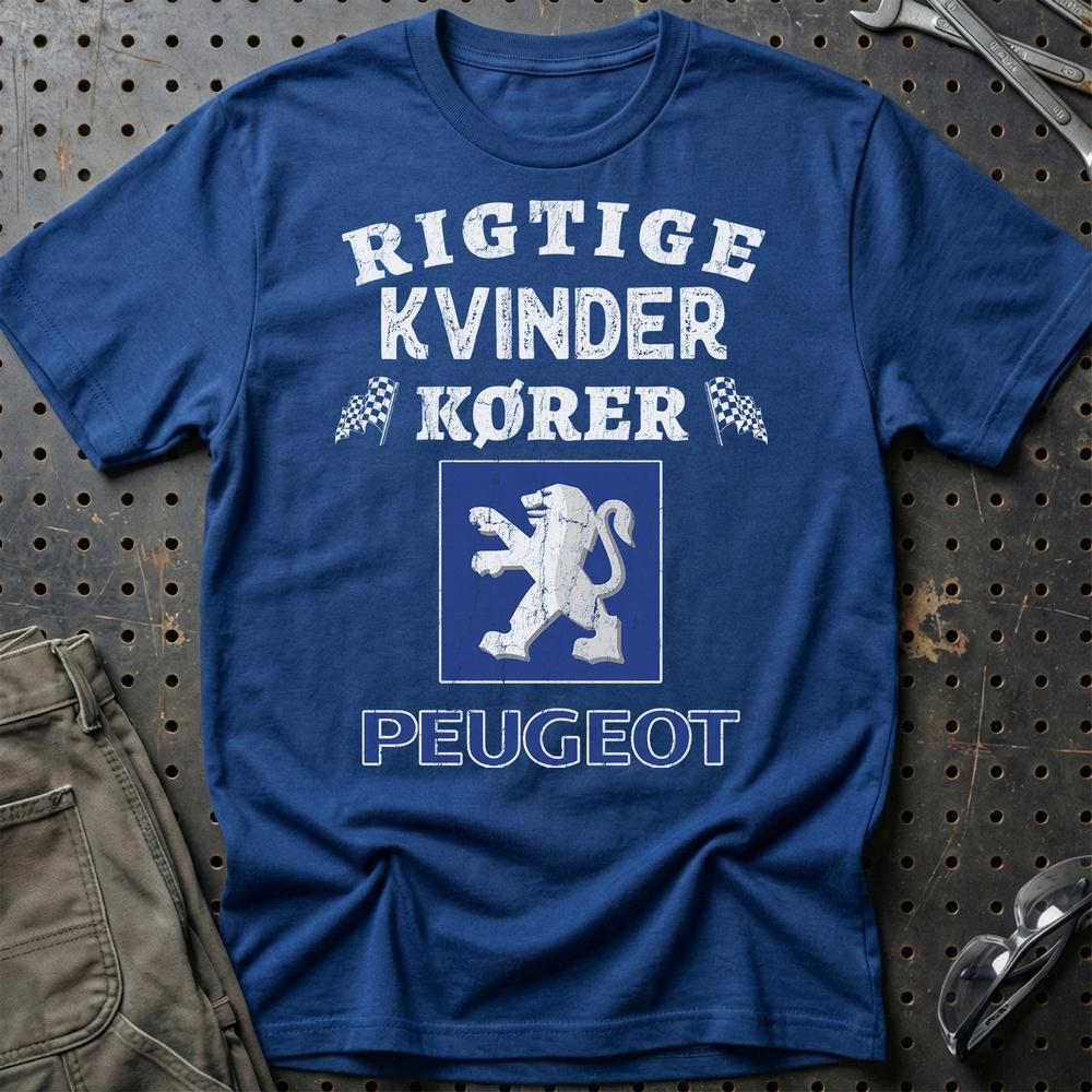 Peugeot Rigtige Kvinder Kører T-Shirt-Beklædning-Peugeot-Blå Royal-S-Garage Culture Shop- garage - man cave - merchandise