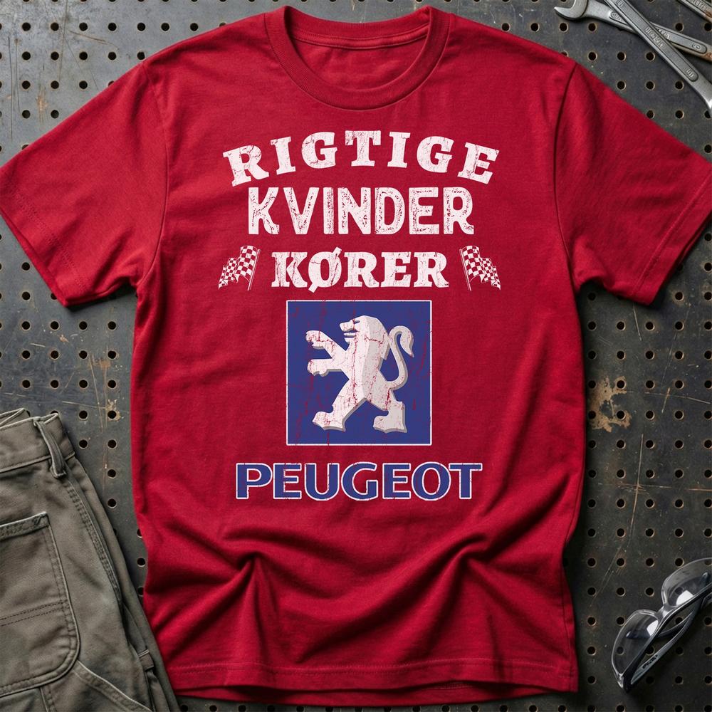 Peugeot Rigtige Kvinder Kører T-Shirt-Beklædning-Peugeot-Rød-S-Garage Culture Shop- garage - man cave - merchandise