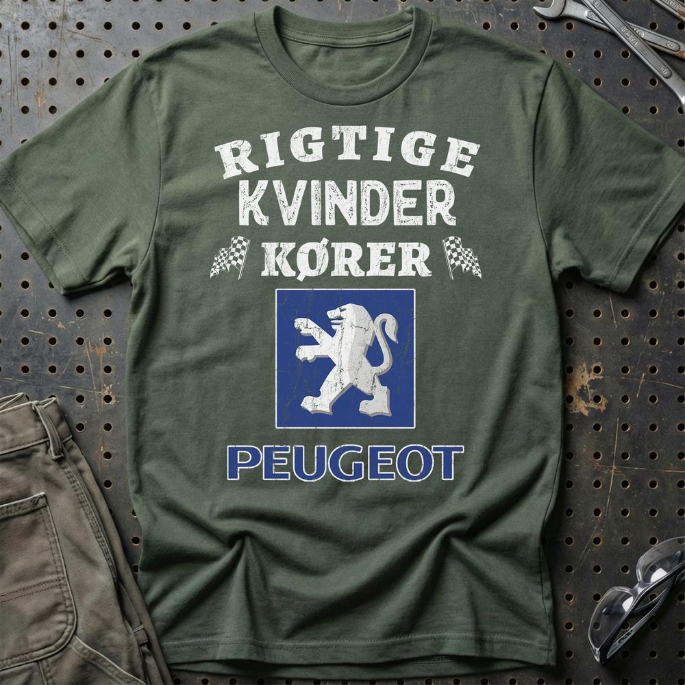 Peugeot Rigtige Kvinder Kører T-Shirt-Beklædning-Peugeot-Grøn Militær-S-Garage Culture Shop- garage - man cave - merchandise