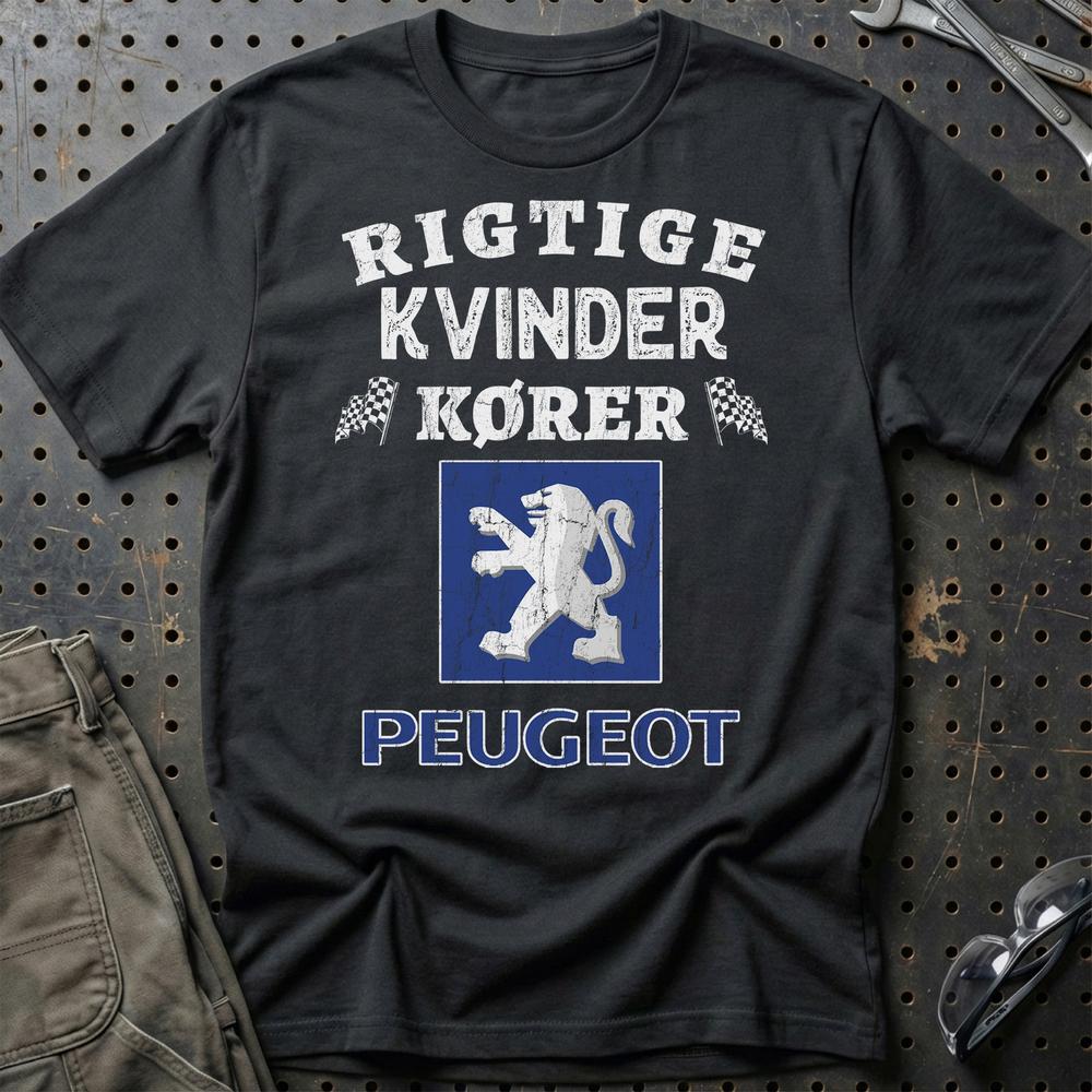 Peugeot Rigtige Kvinder Kører T-Shirt-Beklædning-Peugeot-Sort-S-Garage Culture Shop- garage - man cave - merchandise