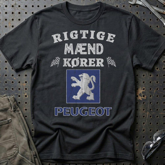 Peugeot Rigtige Mænd Kører - Unisex T-Shirt , Bomuld-Beklædning-Peugeot-Sort-S-Garage Culture Shop- garage - man cave - merchandise