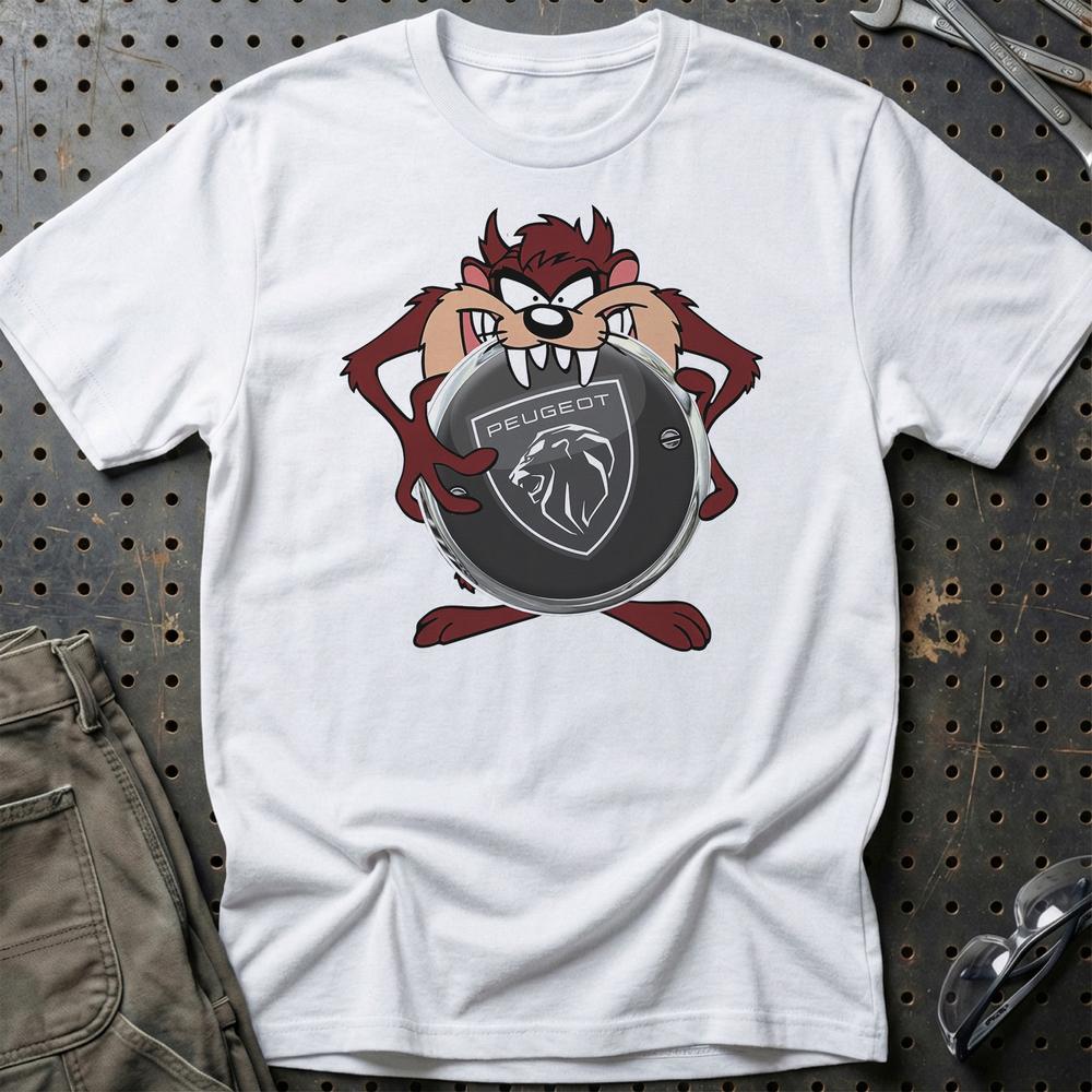Peugeot TAZ Unisex T-Shirt , Bomuld-Beklædning-Peugeot-Hvid-S-Garage Culture Shop- garage - man cave - merchandise
