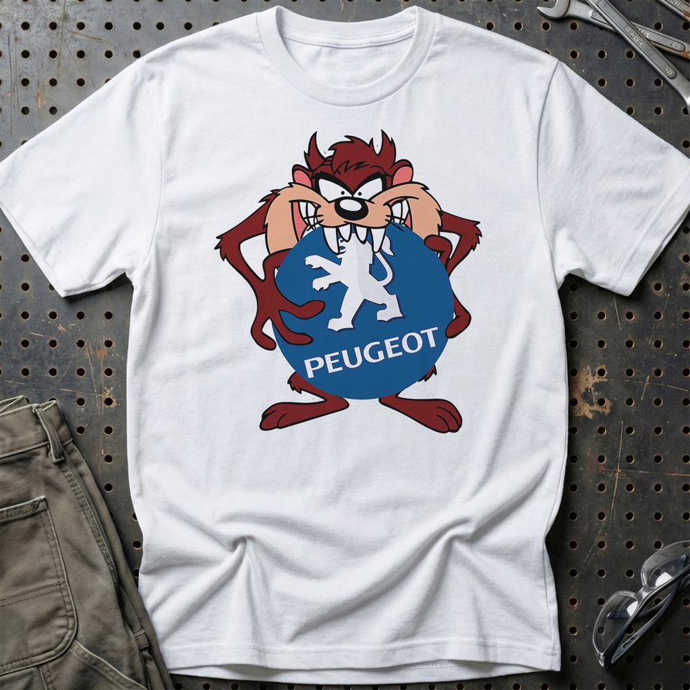 Peugeot TAZ Unisex T-Shirt , Bomuld-Beklædning-Peugeot-Hvid-S-Garage Culture Shop- garage - man cave - merchandise