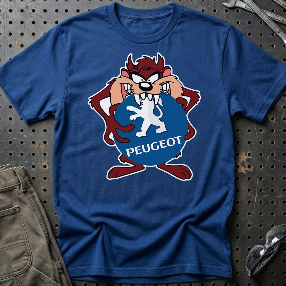 Peugeot TAZ Unisex T-Shirt , Bomuld-Beklædning-Peugeot-Blå Royal-S-Garage Culture Shop- garage - man cave - merchandise