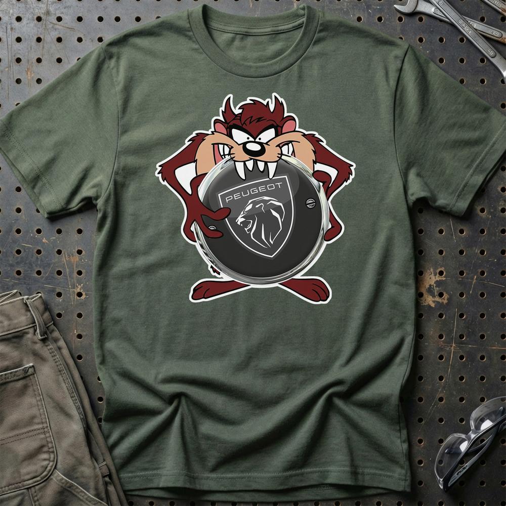Peugeot TAZ Unisex T-Shirt , Bomuld-Beklædning-Peugeot-Grøn Militær-S-Garage Culture Shop- garage - man cave - merchandise