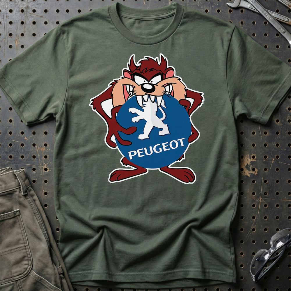 Peugeot TAZ Unisex T-Shirt , Bomuld-Beklædning-Peugeot-Grøn Militær-S-Garage Culture Shop- garage - man cave - merchandise