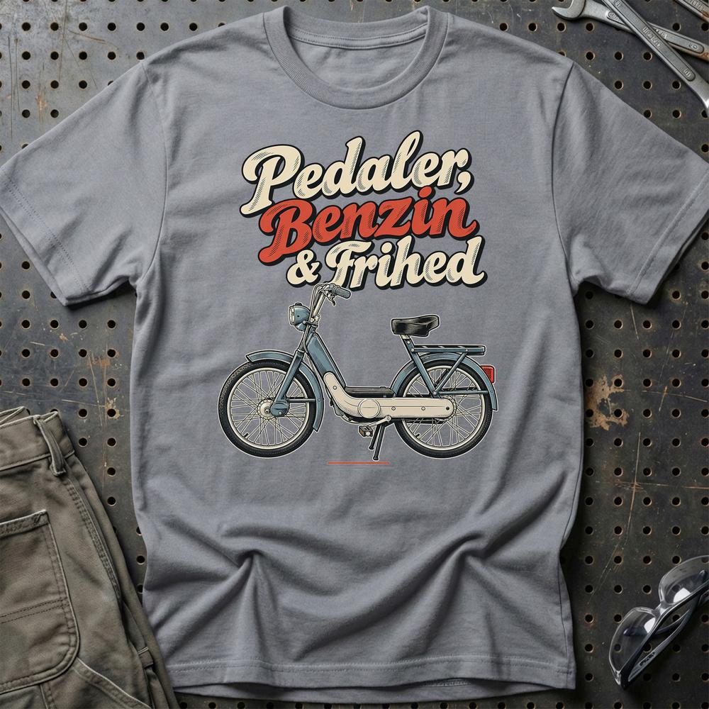 Piaggio Ciao – Pedaler, Benzin & Frihed T-Shirt-Beklædning-Piaggio-Grå Sport-S-Garage Culture Shop- garage - man cave - merchandise