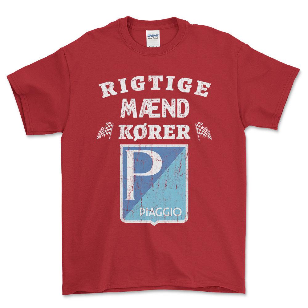 Piaggio Rigtige Mænd Kører - Unisex T-Shirt , Bomuld-Beklædning-Piaggio-Rød-S-Forside-Garage Culture Shop- garage - man cave - merchandise