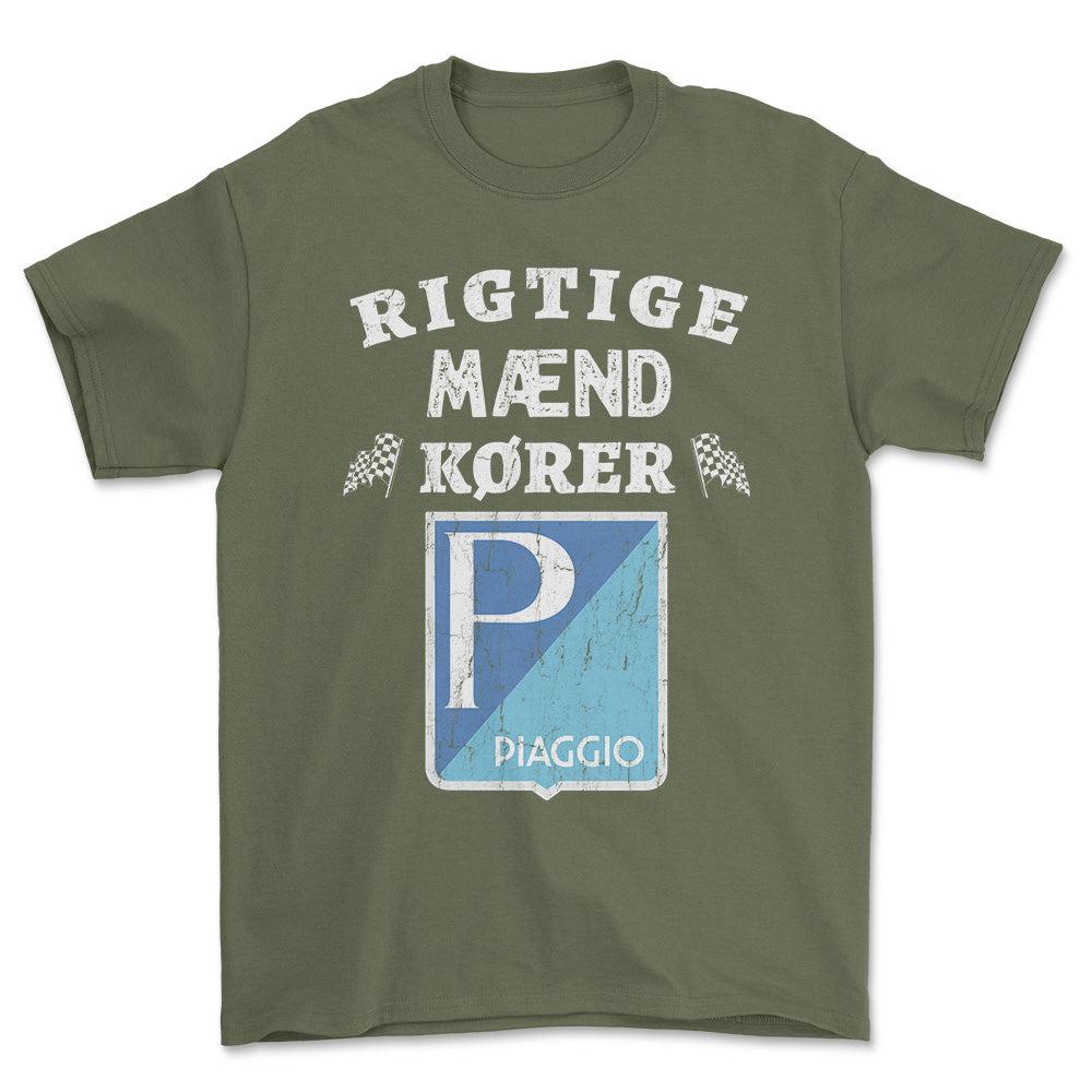 Piaggio Rigtige Mænd Kører - Unisex T-Shirt , Bomuld-Beklædning-Piaggio-Grøn Militær-S-Forside-Garage Culture Shop- garage - man cave - merchandise