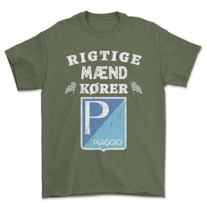 Piaggio Rigtige Mænd Kører - Unisex T-Shirt , Bomuld-Beklædning-Piaggio-Grøn Militær-S-Forside-Garage Culture Shop- garage - man cave - merchandise