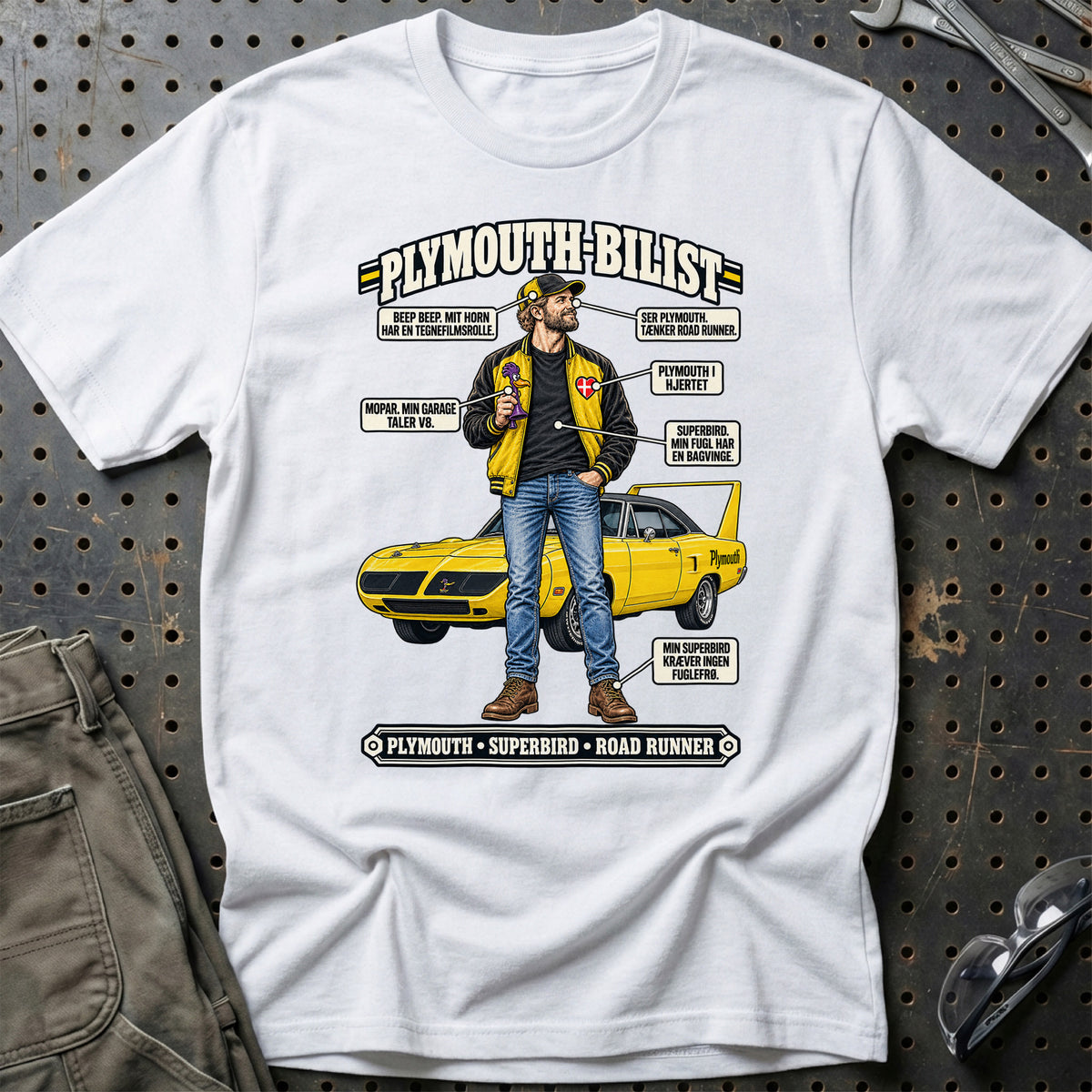 
Plymouth-Bilist T-Shirt – Hvid
