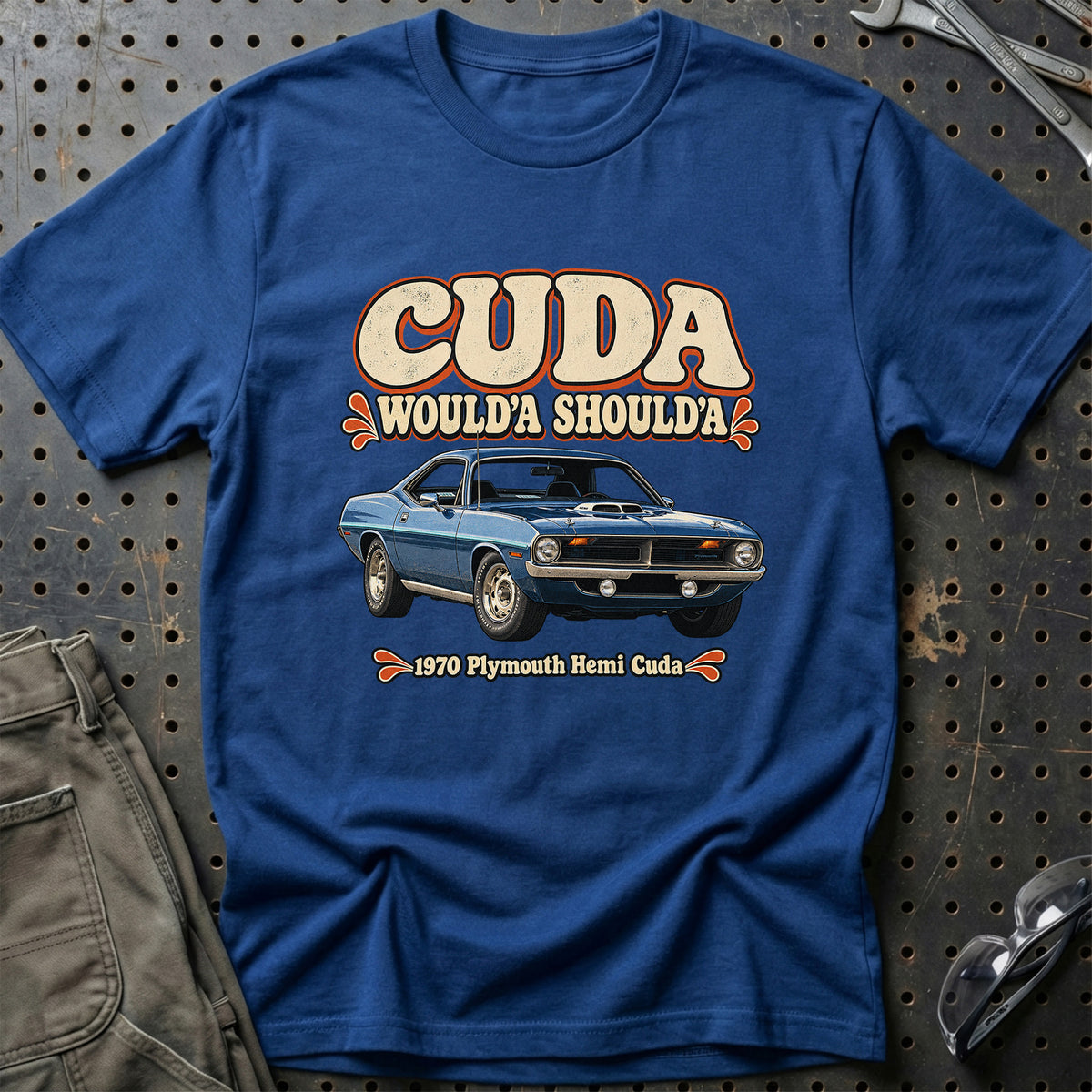 
Plymouth Hemi Cuda 1970 – Cuda Would'a Should'a T-Shirt – Blå Royal