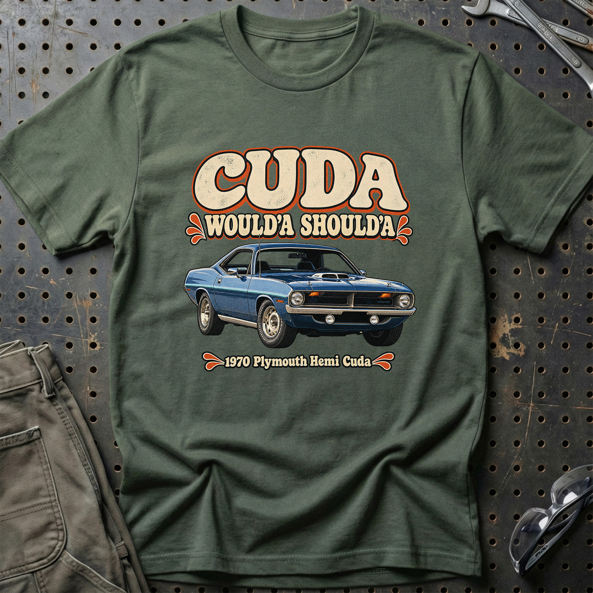
Plymouth Hemi Cuda 1970 – Cuda Would'a Should'a T-Shirt – Grøn Militær