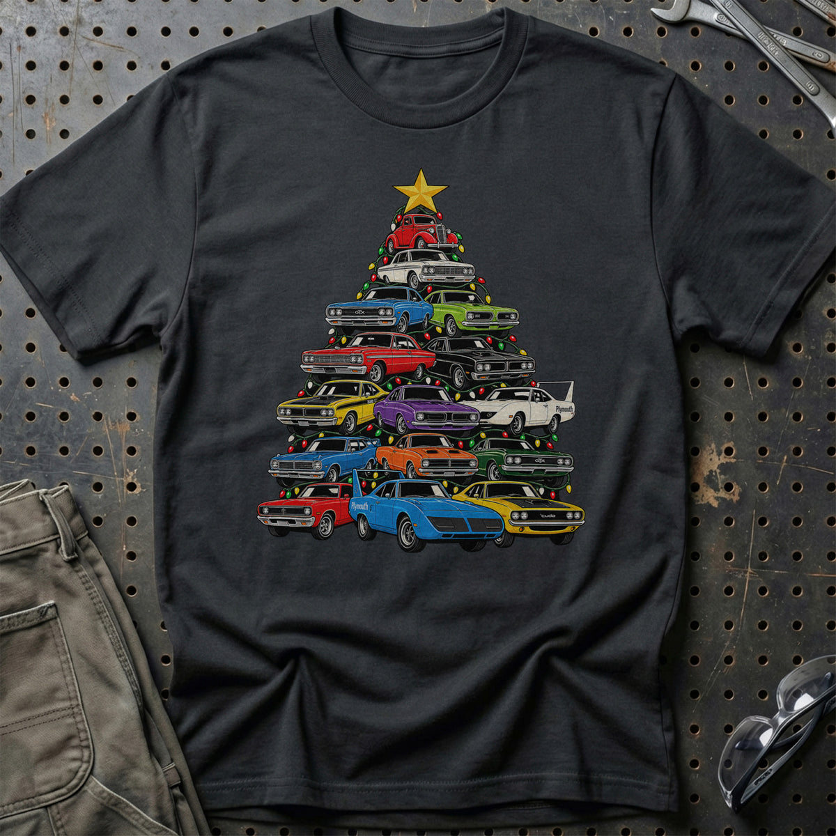 Plymouth Juletræ T-Shirt-Beklædning-Plymouth-Sort-S-Garage Culture Shop- garage - man cave - merchandise