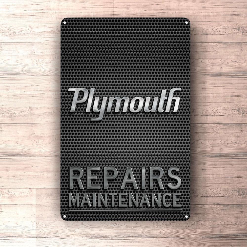 Plymouth Repairs Maintenance Skilte, Musemåtte, Dørmåtte , Plakat-Skilte-Plymouth-Garage Culture Shop- garage - man cave - merchandise