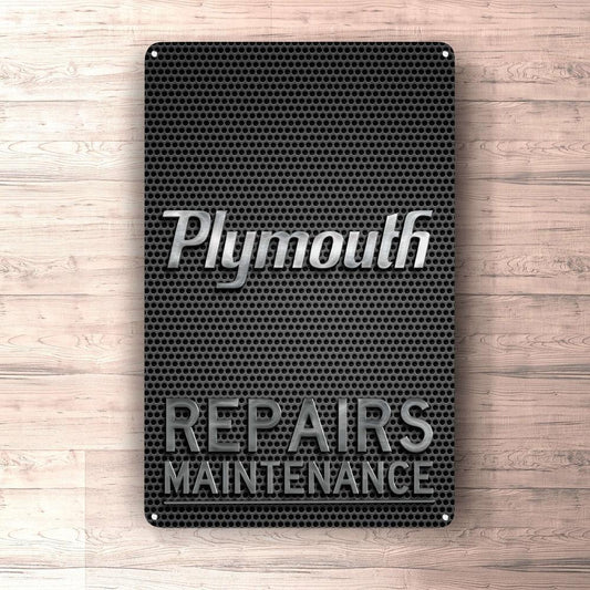 Plymouth Repairs Maintenance Skilte, Musemåtte, Dørmåtte , Plakat-Skilte-Plymouth-Garage Culture Shop- garage - man cave - merchandise