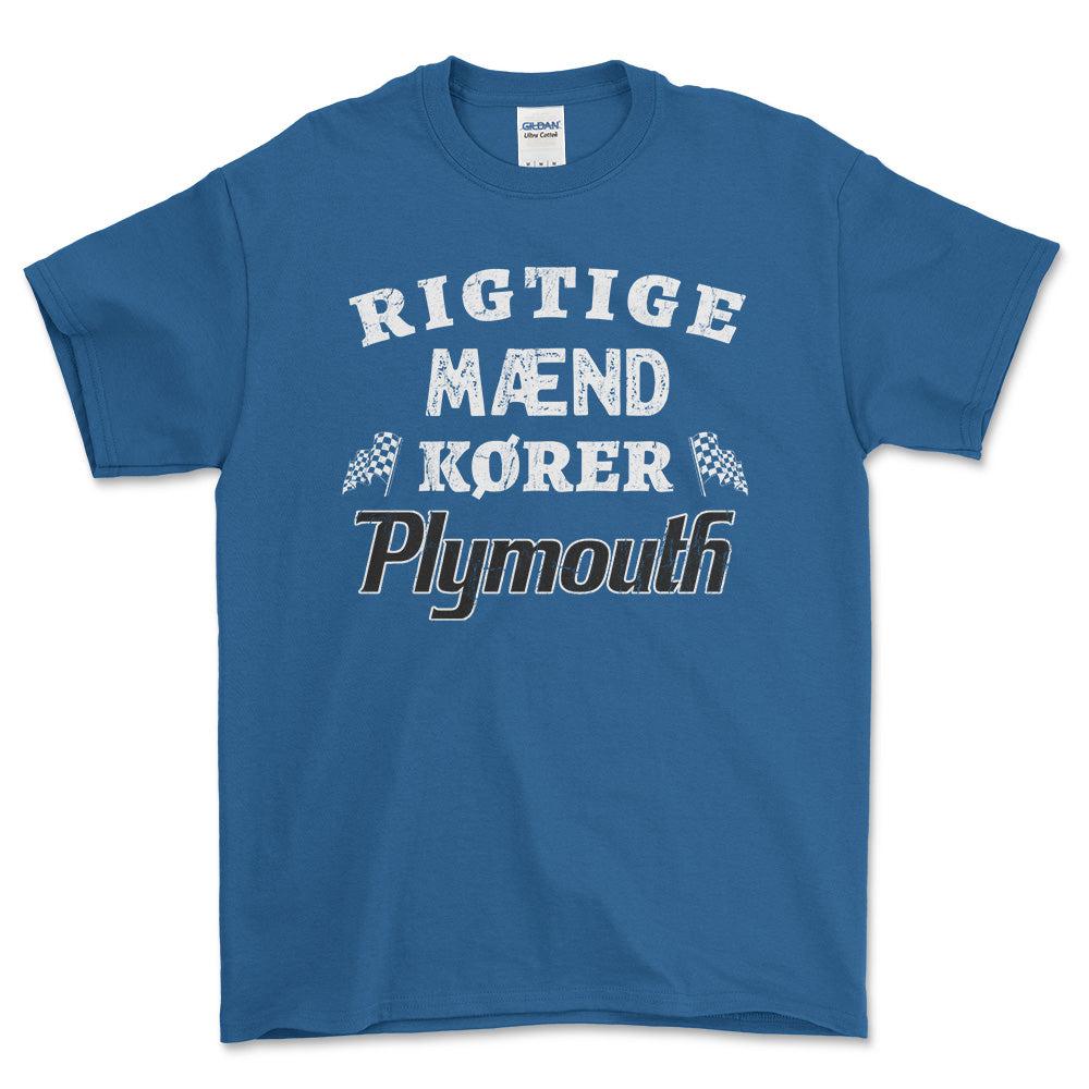 Plymouth Rigtige Mænd Kører - Unisex T-Shirt , Bomuld-Beklædning-Plymouth-Blå Royal-S-Forside-Garage Culture Shop- garage - man cave - merchandise