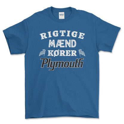 Plymouth Rigtige Mænd Kører - Unisex T-Shirt , Bomuld-Beklædning-Plymouth-Blå Royal-S-Forside-Garage Culture Shop- garage - man cave - merchandise