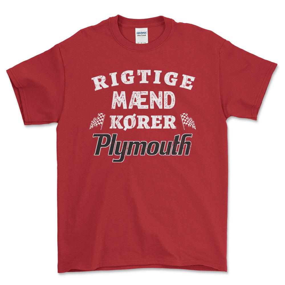 Plymouth Rigtige Mænd Kører - Unisex T-Shirt , Bomuld-Beklædning-Plymouth-Rød-S-Forside-Garage Culture Shop- garage - man cave - merchandise
