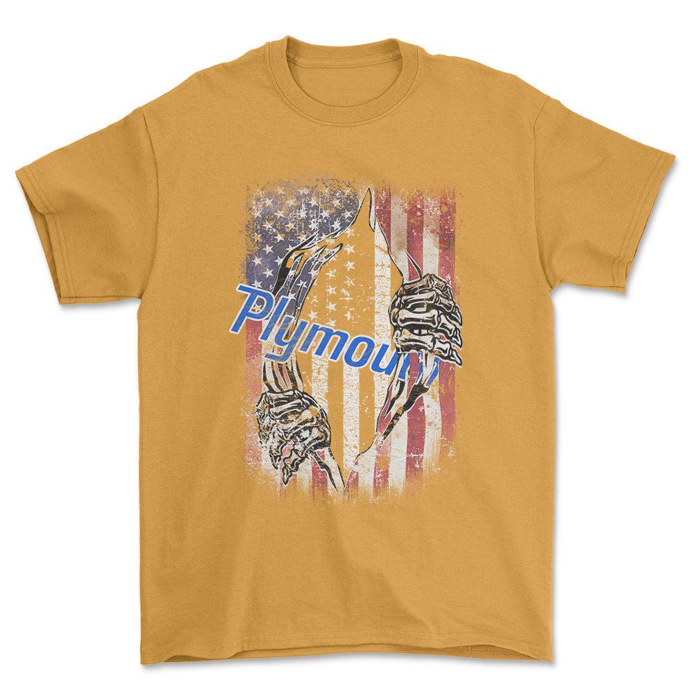 Plymouth US Flag T-Shirt-Beklædning-Plymouth-Guld-S-Garage Culture Shop- garage - man cave - merchandise
