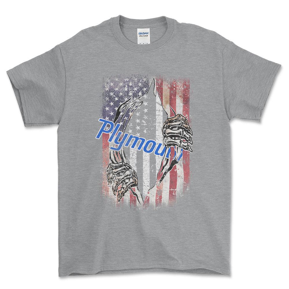 Plymouth US Flag T-Shirt-Beklædning-Plymouth-Grå Sport-S-Garage Culture Shop- garage - man cave - merchandise