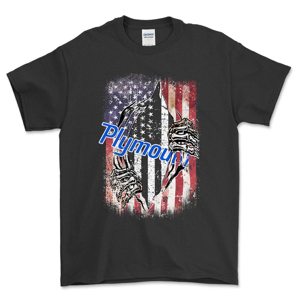 Plymouth US Flag T-Shirt-Beklædning-Plymouth-Sort-S-Garage Culture Shop- garage - man cave - merchandise