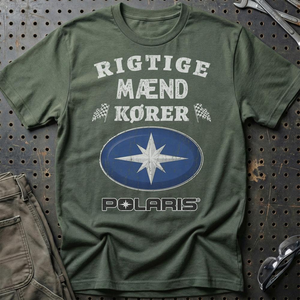 Polaris Rigtige Mænd Kører - Unisex T-Shirt , Bomuld-Beklædning-Polaris-Grøn Militær-S-Garage Culture Shop- garage - man cave - merchandise