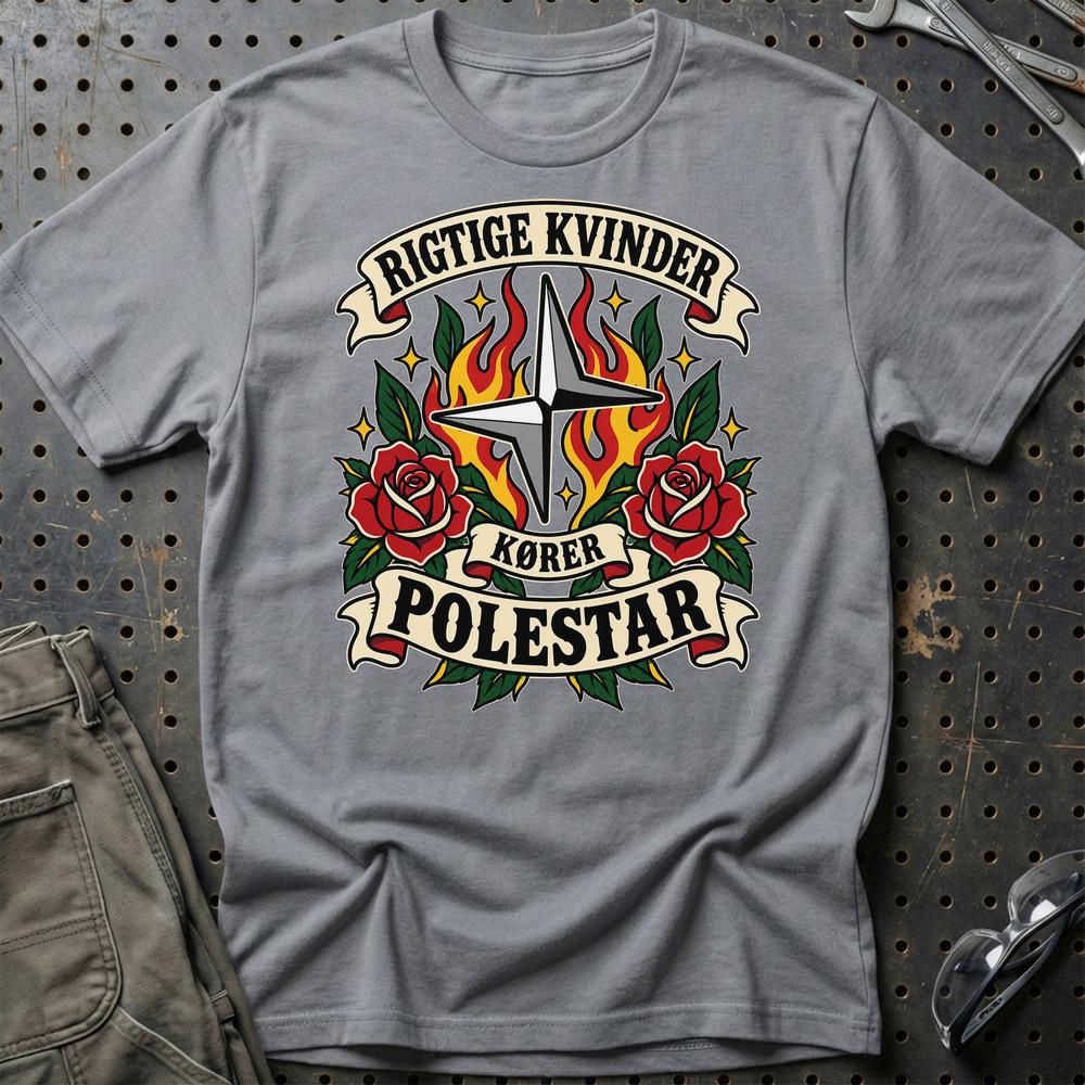 Polestar Rigtige Kvinder Kører – Roser og Flammer T-Shirt-Beklædning-Polestar-Grå Sport-S-Garage Culture Shop- garage - man cave - merchandise