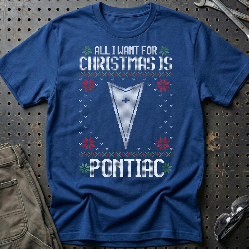 Pontiac - All I Want For Christmas T-Shirt-Beklædning-Pontiac-Blå Royal-S-Garage Culture Shop- garage - man cave - merchandise
