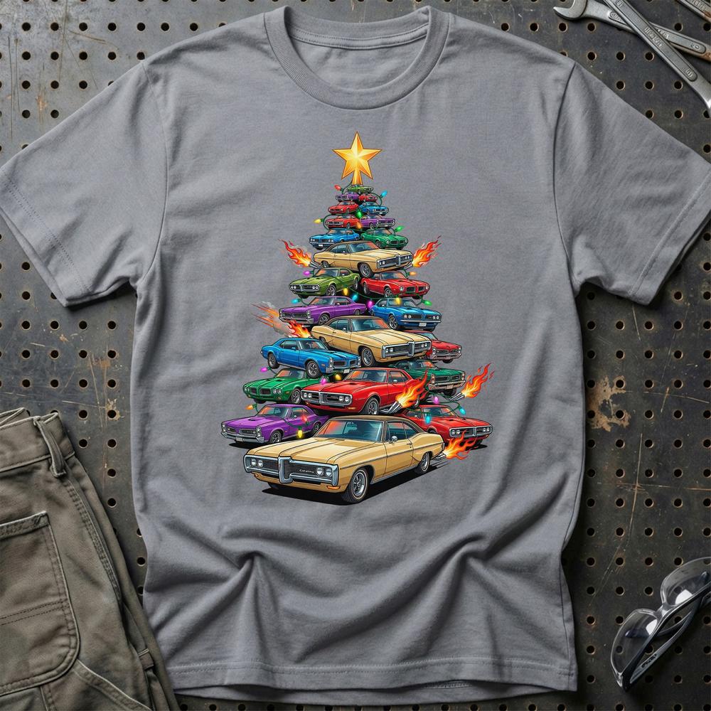 Pontiac Catalina Juletræ Christmas Tree T-Shirt-Beklædning-Pontiac-Grå Sport-S-Garage Culture Shop- garage - man cave - merchandise