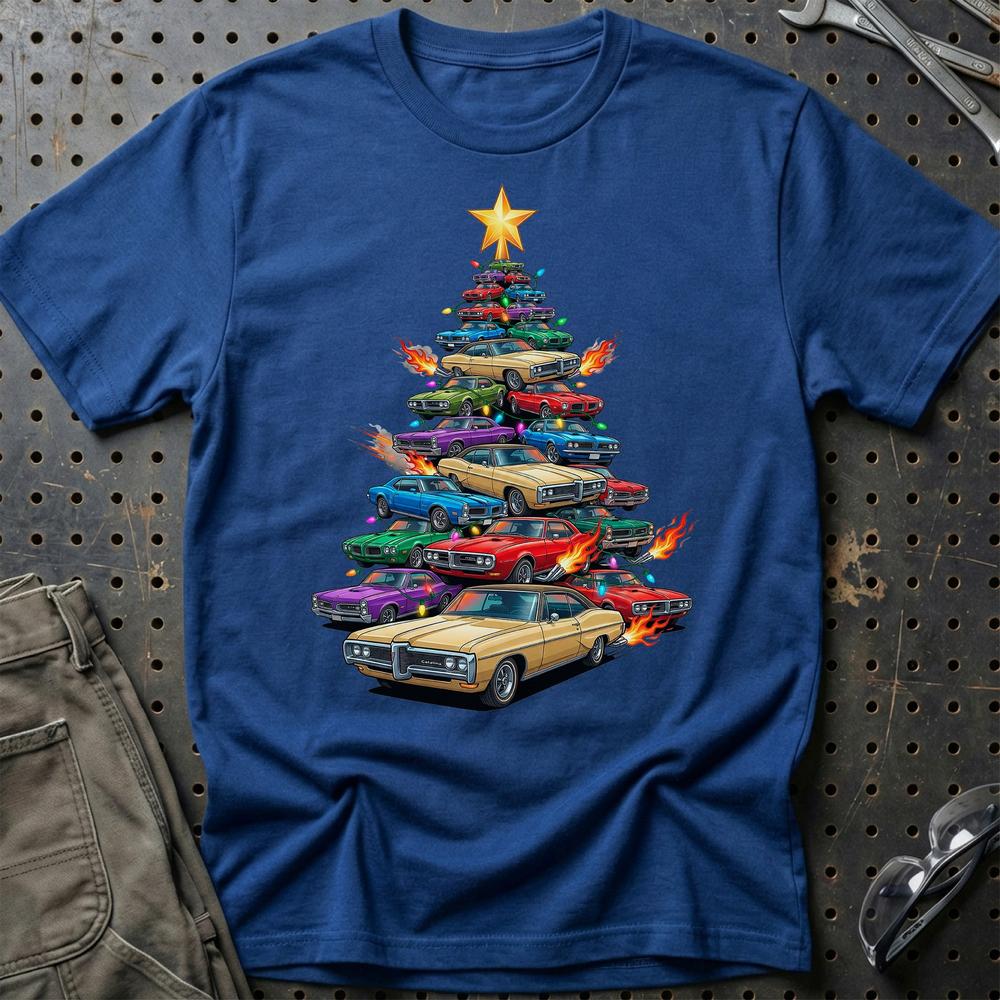 Pontiac Catalina Juletræ Christmas Tree T-Shirt-Beklædning-Pontiac-Blå Royal-S-Garage Culture Shop- garage - man cave - merchandise