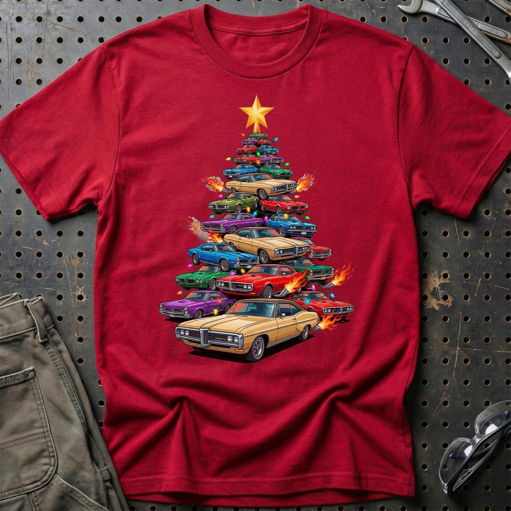 Pontiac Catalina Juletræ Christmas Tree T-Shirt-Beklædning-Pontiac-Rød-S-Garage Culture Shop- garage - man cave - merchandise