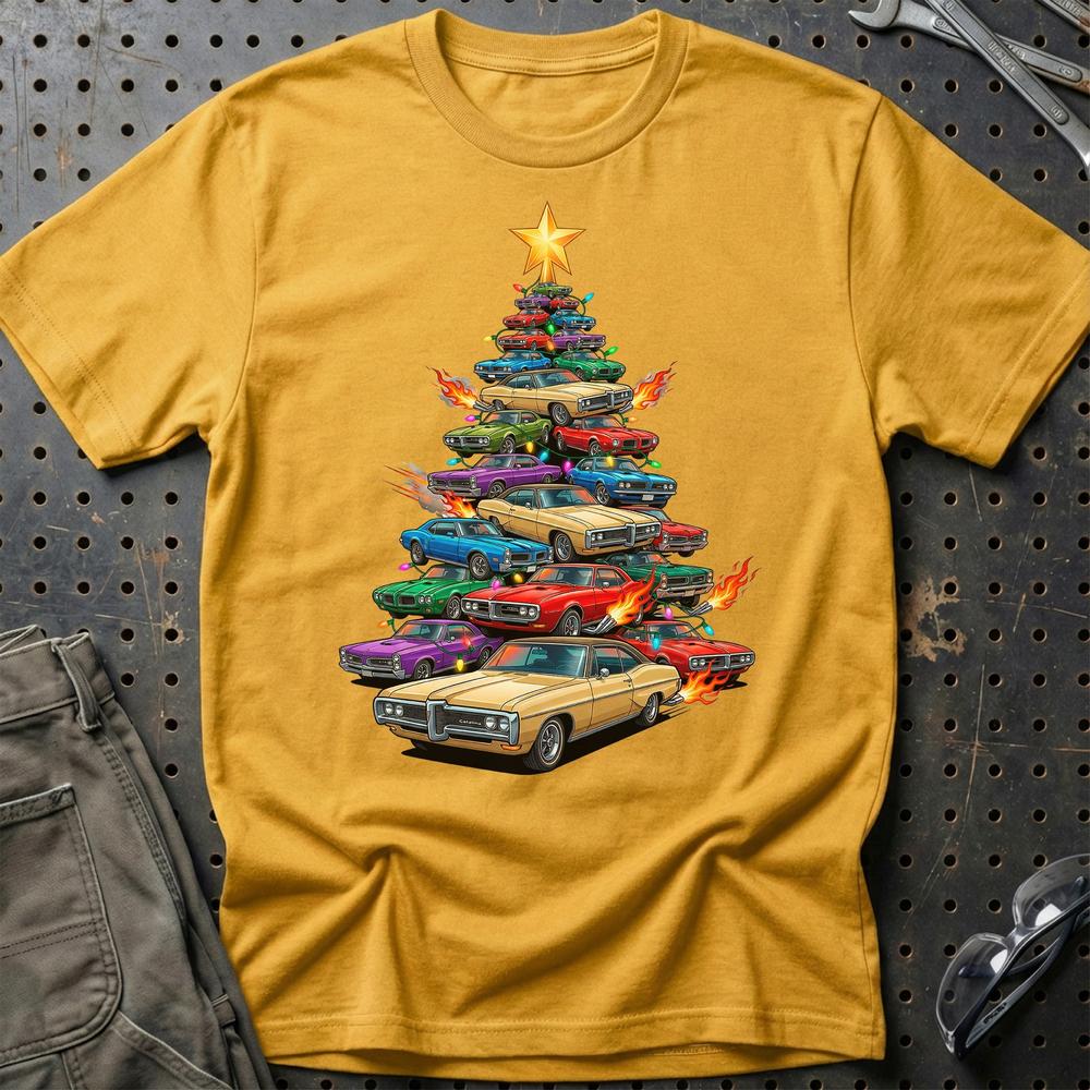 Pontiac Catalina Juletræ Christmas Tree T-Shirt-Beklædning-Pontiac-Guld-S-Garage Culture Shop- garage - man cave - merchandise