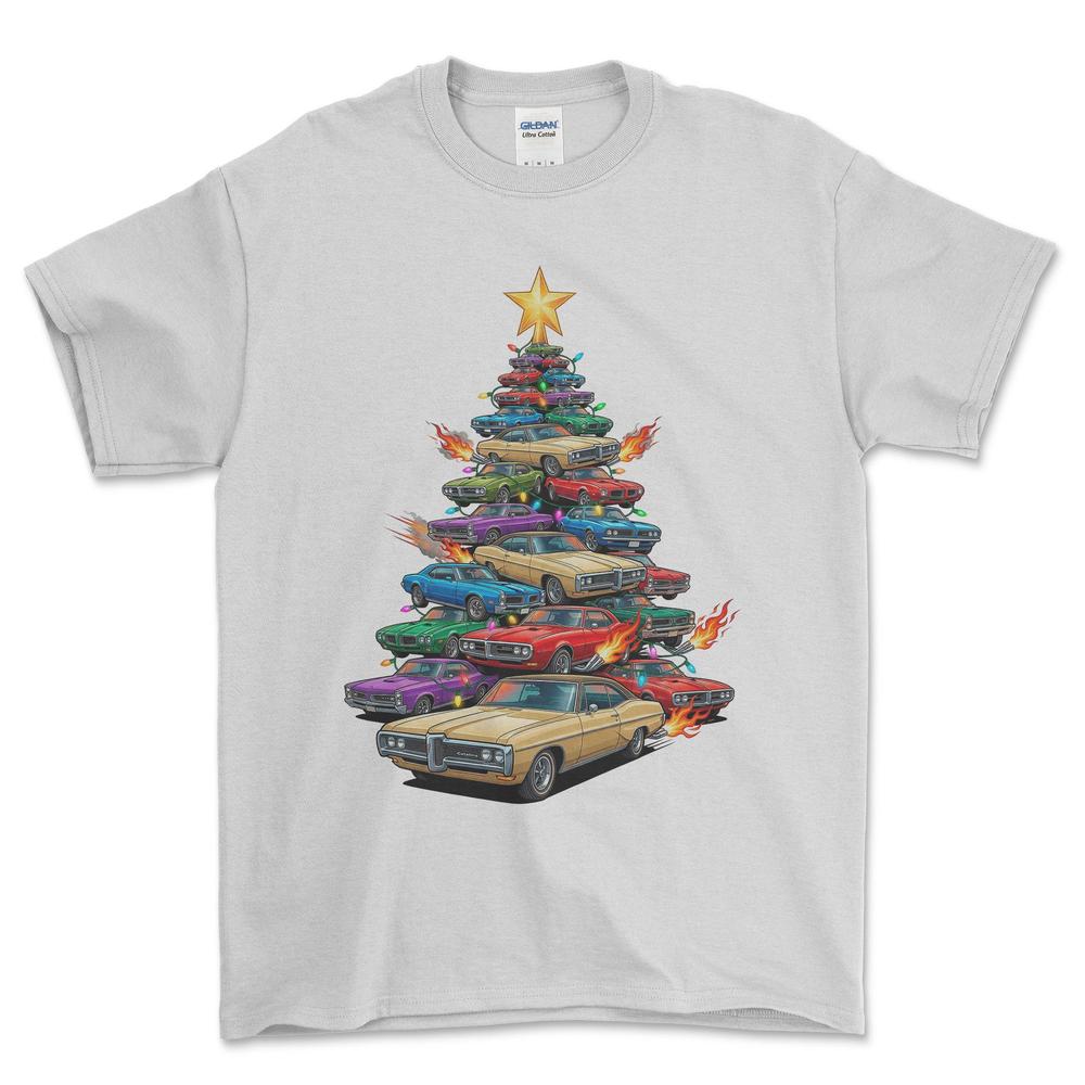 Pontiac Catalina Juletræ Christmas Tree - Unisex T-Shirt-Beklædning-Pontiac-Hvid-S-Forside-Garage Culture Shop- garage - man cave - merchandise
