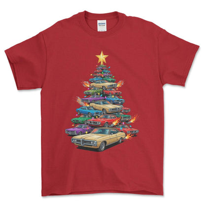 Pontiac Catalina Juletræ Christmas Tree - Unisex T-Shirt-Beklædning-Pontiac-Rød-S-Forside-Garage Culture Shop- garage - man cave - merchandise