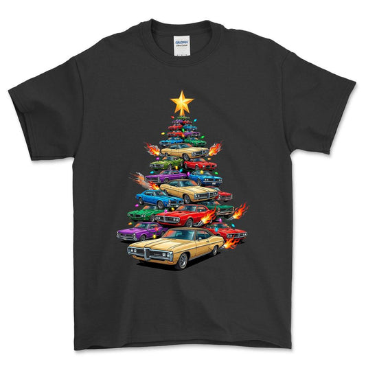 Pontiac Catalina Juletræ Christmas Tree - Unisex T-Shirt-Beklædning-Pontiac-Sort-S-Forside-Garage Culture Shop- garage - man cave - merchandise